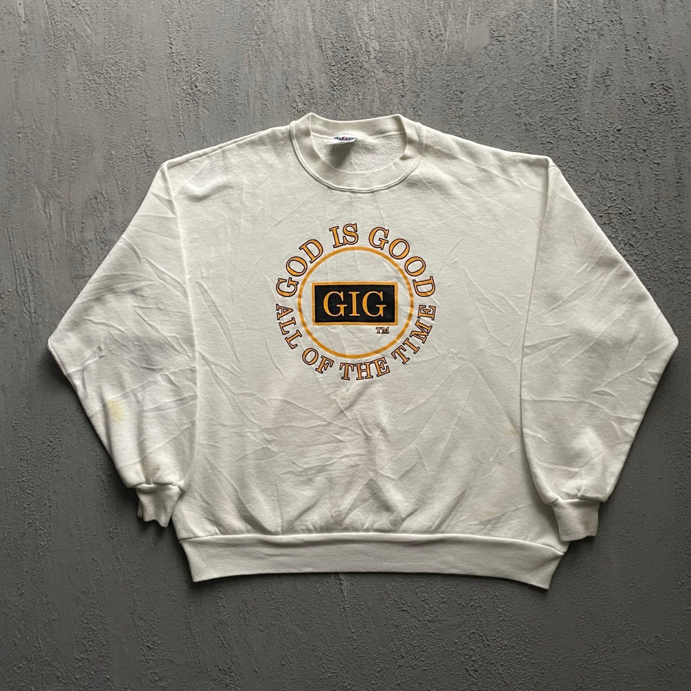Vintage God Is Good GIG Graphic Sweatshirt Men XXL White 90s Jerzees